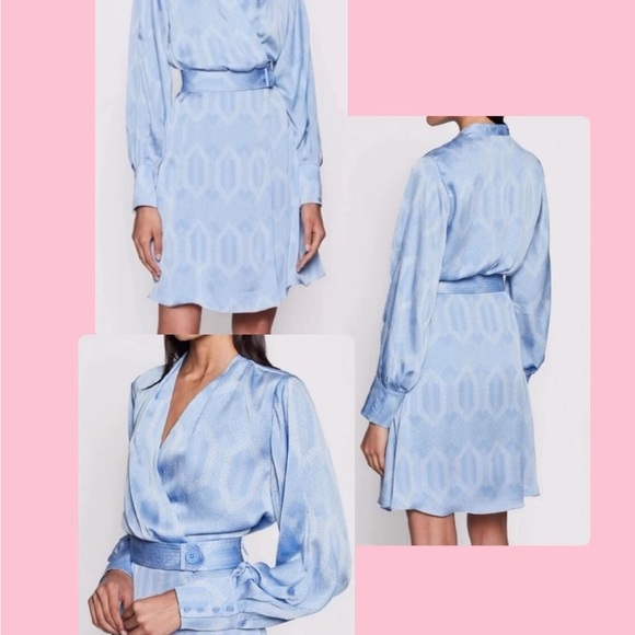 NWOT Equipment Fanetta Geo Printed Blue Long Sleeve Belted Wrap Dress 6 MSRP$425 - Picture 3 of 12